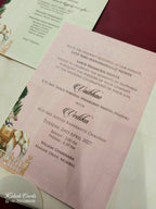 KLB815 Elephant Design Maroon Color Double Door Style Hardboard Padding Thick Wedding Card (2 Page & Couple Name Acrylic)