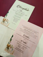 KLB815 Elephant Design Maroon Color Double Door Style Hardboard Padding Thick Wedding Card (2 Page & Couple Name Acrylic)