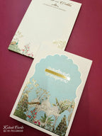 KLB817 Royal Fort Peacock Design Creme Blue Color Hardboard Padding Thick Wedding Card (2 Page & Couple Name Acrylic)
