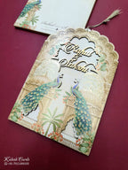 KLB819 Peacock Design Creme Brown Color Couple Name Laser Cut MDF Thick Wedding Card (2 Page)