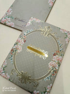 KLB820 Floral Traditional Design Brown Color Hardboard Padding Thick Wedding Card (2 Page & Couple Name Acrylic)