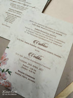 KLB820 Floral Traditional Design Brown Color Hardboard Padding Thick Wedding Card (2 Page & Couple Name Acrylic)