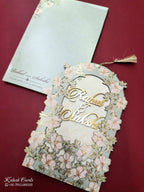KLB821 Floral Design Blue Color Couple Name Laser Cut MDF Thick Wedding Card (2 Page)