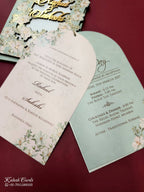 KLB821 Floral Design Blue Color Couple Name Laser Cut MDF Thick Wedding Card (2 Page)