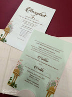 KLB823 Royal Fort Design Creme Brown Color Double Door Style Hardboard Padding Thick Wedding Card (2 Page & Couple Initial Acrylic)