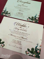 KLB824 Peacock Design Creme Peach Color Double Door Style Hardboard Padding Thick Wedding Card (2 Page & Couple Initial Acrylic)