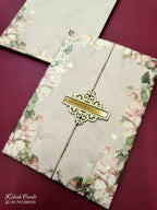 KLB827 Floral Design Peach Color Double Door Style Hardboard Padding Thick Wedding Card (2 Page & Couple Name Acrylic)