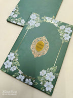 KLB828 Floral Design Green Color Hardboard Padding Thick Wedding Card (2 Page & Couple Name Acrylic)