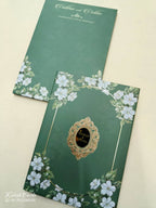KLB828 Floral Design Green Color Hardboard Padding Thick Wedding Card (2 Page & Couple Name Acrylic)