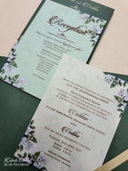 KLB828 Floral Design Green Color Hardboard Padding Thick Wedding Card (2 Page & Couple Name Acrylic)