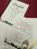 KLB829 Royal Fort Peacock Design Creme Blue Color Hardboard Padding Thick Wedding Card (2 Page & Couple Name Acrylic)