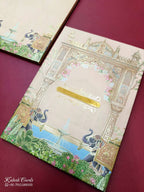 KLB830 Royal Fort Elephant Design Peach Color Hardboard Padding Thick Wedding Card (2 Page & Couple Name Acrylic)