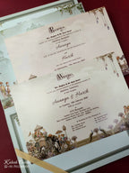 KLB840 Royal Fort Barat Design Green Color Embossed Hardboard Padding Thick Wedding Card (2 Page)