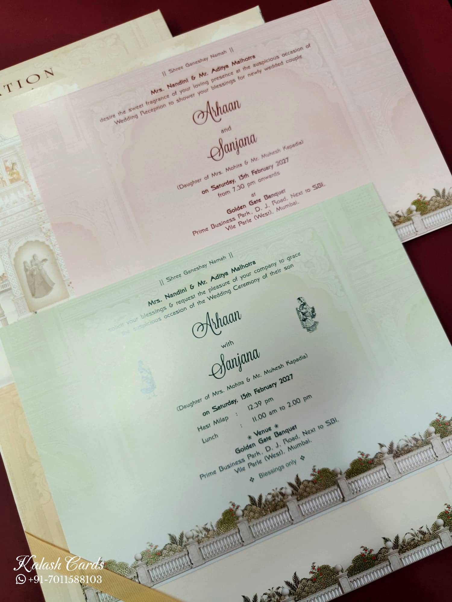 KLB841 Elephant Barat Design Creme Color Embossed Hardboard Padding Thick Wedding Card (2 Page)
