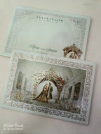 KLB842 Dulha Dulhan Mandap Design Green Color Embossed Hardboard Padding Thick Wedding Card (2 Page)