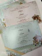 KLB842 Dulha Dulhan Mandap Design Green Color Embossed Hardboard Padding Thick Wedding Card (2 Page)