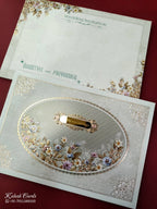 KLB843 Floral Design Green Color Embossed Hardboard Padding Thick Wedding Card (2 Page & Couple Name Acrylic)