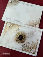 KLB845 Floral Design Creme Color Hardboard Padding Thick Wedding Card (2 Page & Couple Name Acrylic)