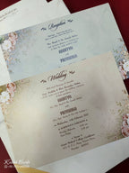 KLB845 Floral Design Creme Color Hardboard Padding Thick Wedding Card (2 Page & Couple Name Acrylic)
