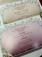 KLB846 Royal Fort Elephant Design Creme Maroon Color Embossed Hardboard Padding Thick Wedding Card (2 Page & Couple Initial Acrylic)