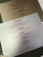 KLB847 Floral Design Green Color Leatherette Hardboard Padding Thick Wedding Card (2 Page & Couple Initial Acrylic)
