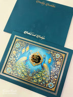 KLB848 Peacock Design Blue Color Leatherette Hardboard Padding Thick Wedding Card (2 Page & Couple Name Acrylic)