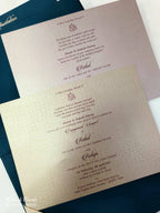 KLB848 Peacock Design Blue Color Leatherette Hardboard Padding Thick Wedding Card (2 Page & Couple Name Acrylic)