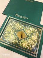 KLB849 Rose Floral Design Green Color Leatherette Hardboard Padding Thick Wedding Card (2 Page & Couple Name Acrylic)