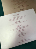KLB849 Rose Floral Design Green Color Leatherette Hardboard Padding Thick Wedding Card (2 Page & Couple Name Acrylic)