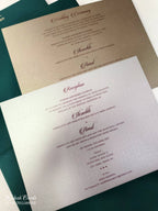KLB849 Rose Floral Design Green Color Leatherette Hardboard Padding Thick Wedding Card (2 Page & Couple Name Acrylic)