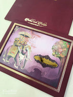 KLB850 Elephant Design Maroon Color Leatherette Hardboard Padding Thick Wedding Card (2 Page & Couple Name Acrylic)