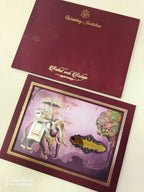 KLB850 Elephant Design Maroon Color Leatherette Hardboard Padding Thick Wedding Card (2 Page & Couple Name Acrylic)