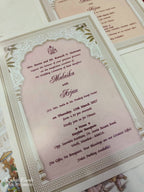 KLB851 Dulha Dulhan Royal Fort Design Creme Color Embossed Hardboard Padding Thick Wedding Card (2 Page)