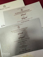 KLB854 Floral Design White Golden Color Velvet Double Door Style Hardboard Padding Thick Wedding Card (2 Page & Couple Name Acrylic)