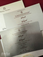 KLB854 Floral Design White Golden Color Velvet Double Door Style Hardboard Padding Thick Wedding Card (2 Page & Couple Name Acrylic)