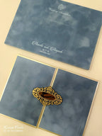KLB856 Floral Design Grey Golden Color Velvet Double Door Style Hardboard Padding Thick Wedding Card (2 Page & Couple Name Acrylic)