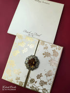 KLB859 Rose Floral Design White Golden Color Double Door Style Hardboard Padding Thick Wedding Card (2 Page & Couple Name Acrylic)