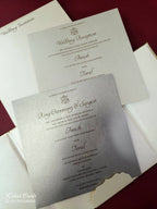 KLB859 Rose Floral Design White Golden Color Double Door Style Hardboard Padding Thick Wedding Card (2 Page & Couple Name Acrylic)