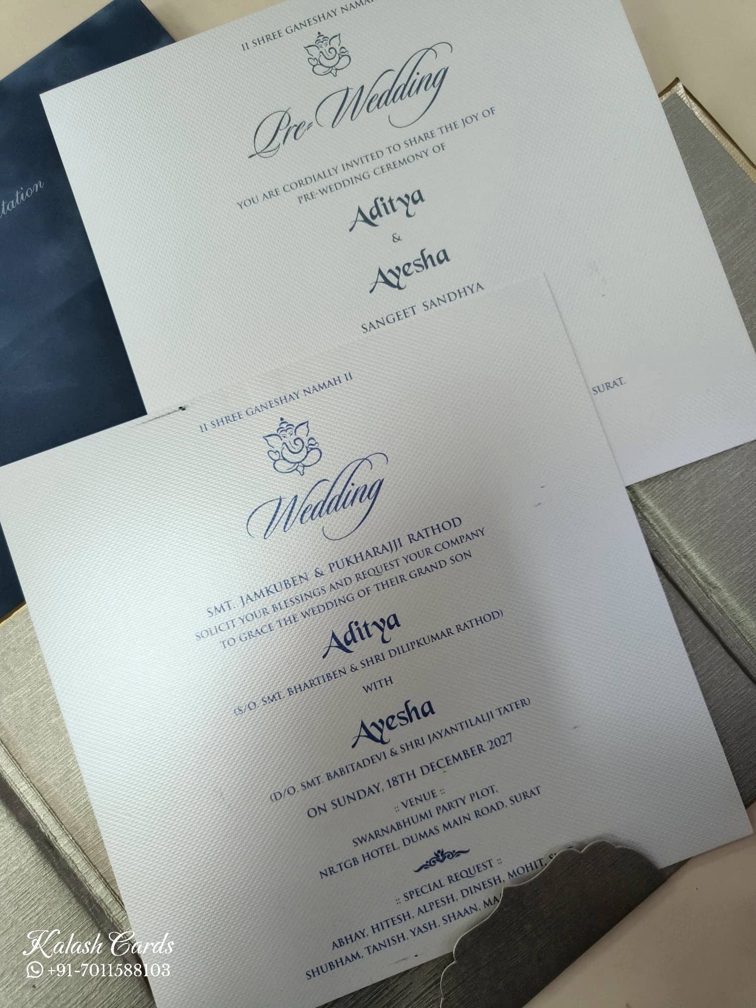 KLB861 Rose Floral Design Grey Golden Color Velvet Semi Box Hardboard Padding Thick Wedding Card (2 Page & Couple Name Acrylic)