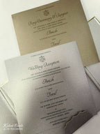 KLB862 Rose Floral Design Green Golden Color Velvet Double Door Style Hardboard Padding Thick Wedding Card (2 Page & Couple Name Acrylic)