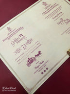 KLB865 Royal Fort Elephant Design Creme Color Semi Box Wedding Card (2 Page & Couple Name Wooden Plate)