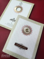 KLB866 Traditional Design Creme Green Color Semi Box Wedding Card (2 Page & Couple Name Wooden Plate)