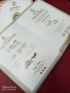 KLB867 Floral Design Creme Brown Color Semi Box Wedding Card (2 Page & Couple Name Wooden Plate)