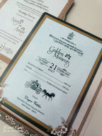 KLB868 Dulha Dulhan Mandap Design Blue Green Color Semi Box Wedding Card (2 Page & Couple Name Wooden Plate)