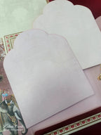 KLB871 Raja Rani Design Creme Maroon Color Double Door Style Semi Box Wedding Card (2 Page & Couple Name Wooden Plate)