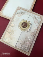 KLB872 Floral Design Creme Color Double Door Style Semi Box Wedding Card (2 Page & Couple Name Wooden Plate)