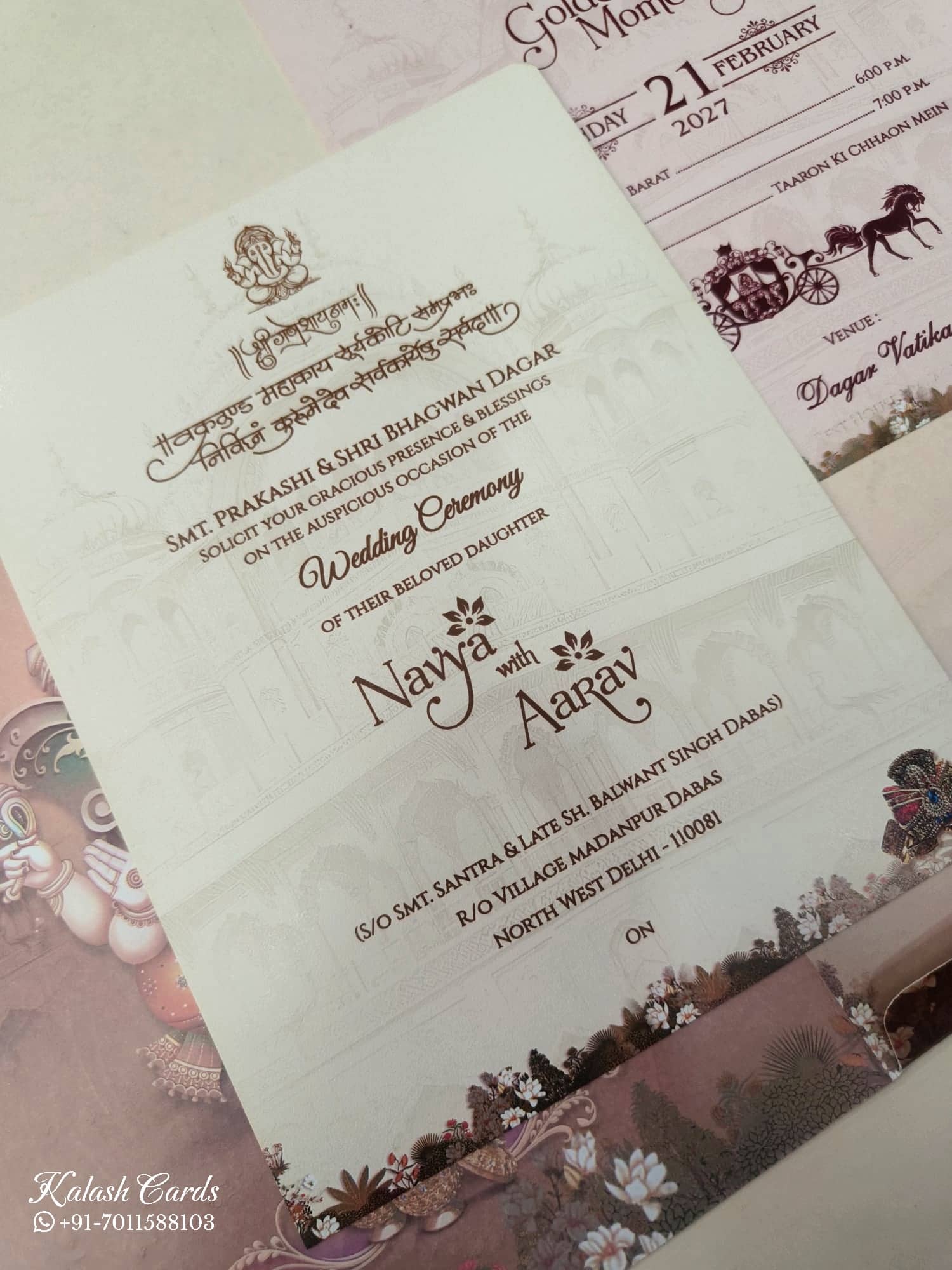KLB873 Dulha Dulhan Design Brown Color Semi Box Wedding Card (2 Page)