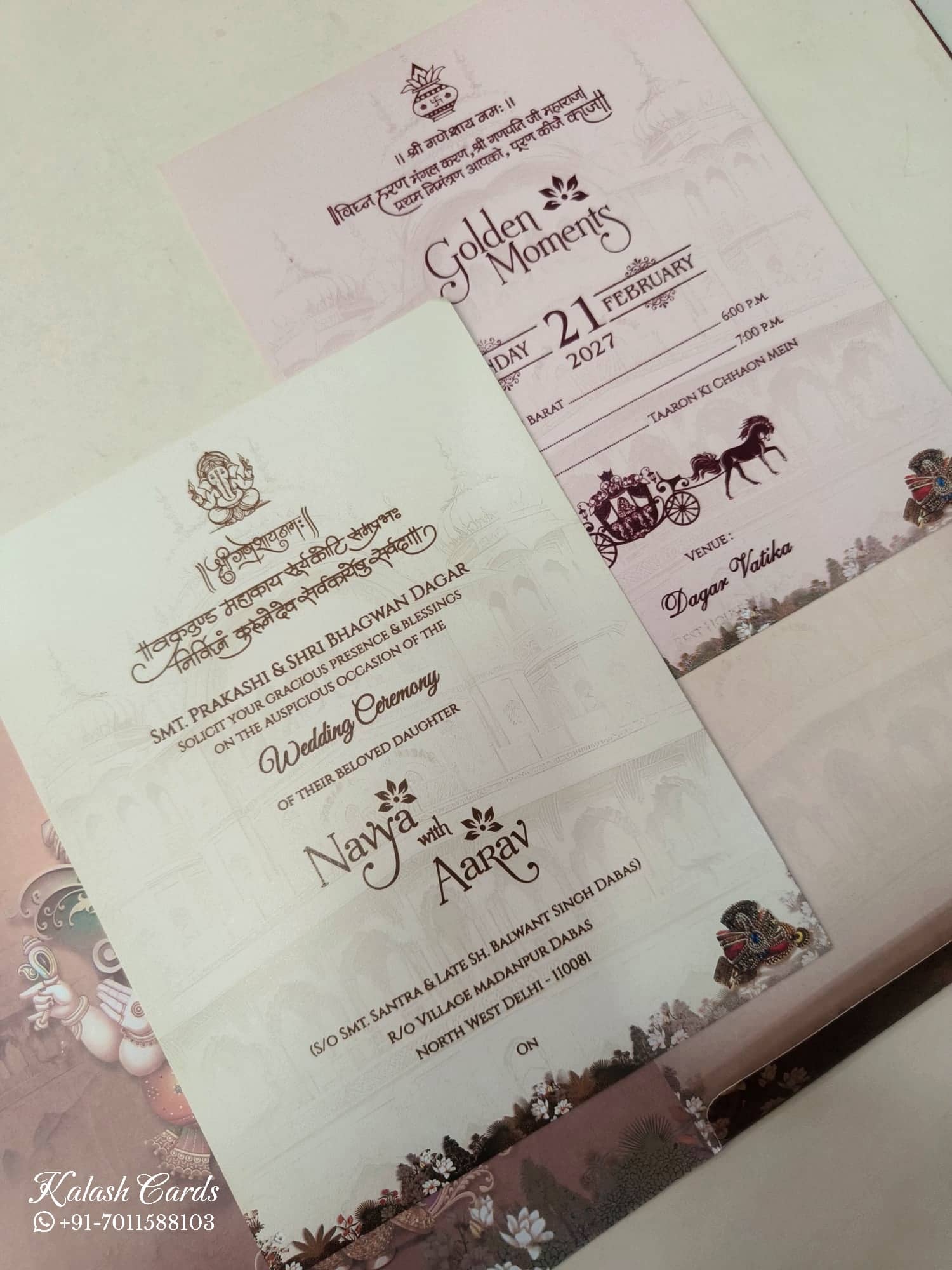 KLB873 Dulha Dulhan Design Brown Color Semi Box Wedding Card (2 Page)