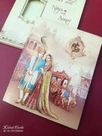 KLB874 Raja Rani Design Creme Maroon Color Semi Box Wedding Card (2 Page)