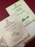 KLB874 Raja Rani Design Creme Maroon Color Semi Box Wedding Card (2 Page)